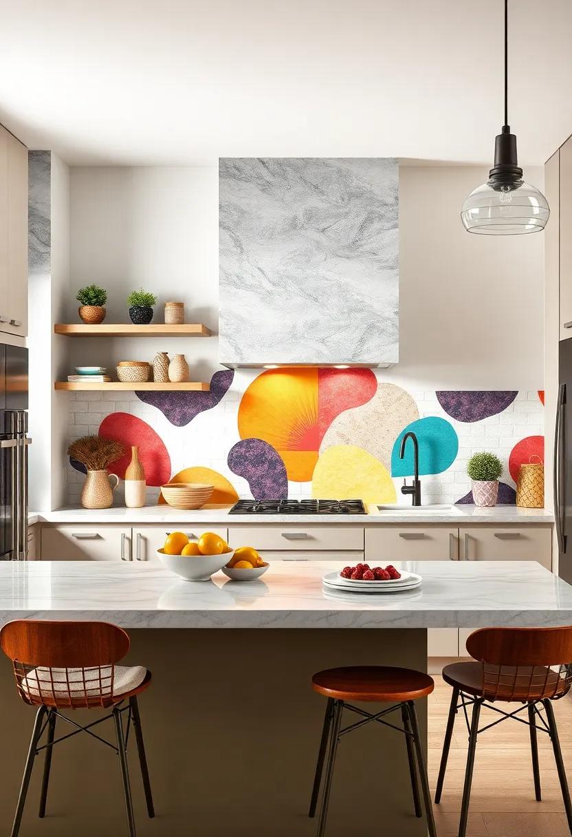 Abstract Art-Inspired Backsplashes Featuring Bright Colors And Dynamic Shapes For Creative Kitchens