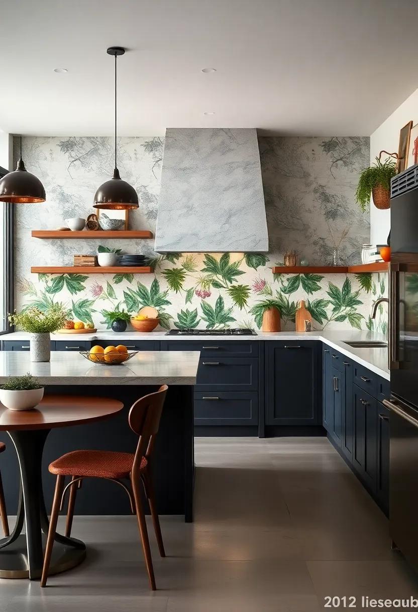 Bold Botanical Prints On Tiles Bringing Lush, Natural Energy Into The Eclectic Kitchen Space