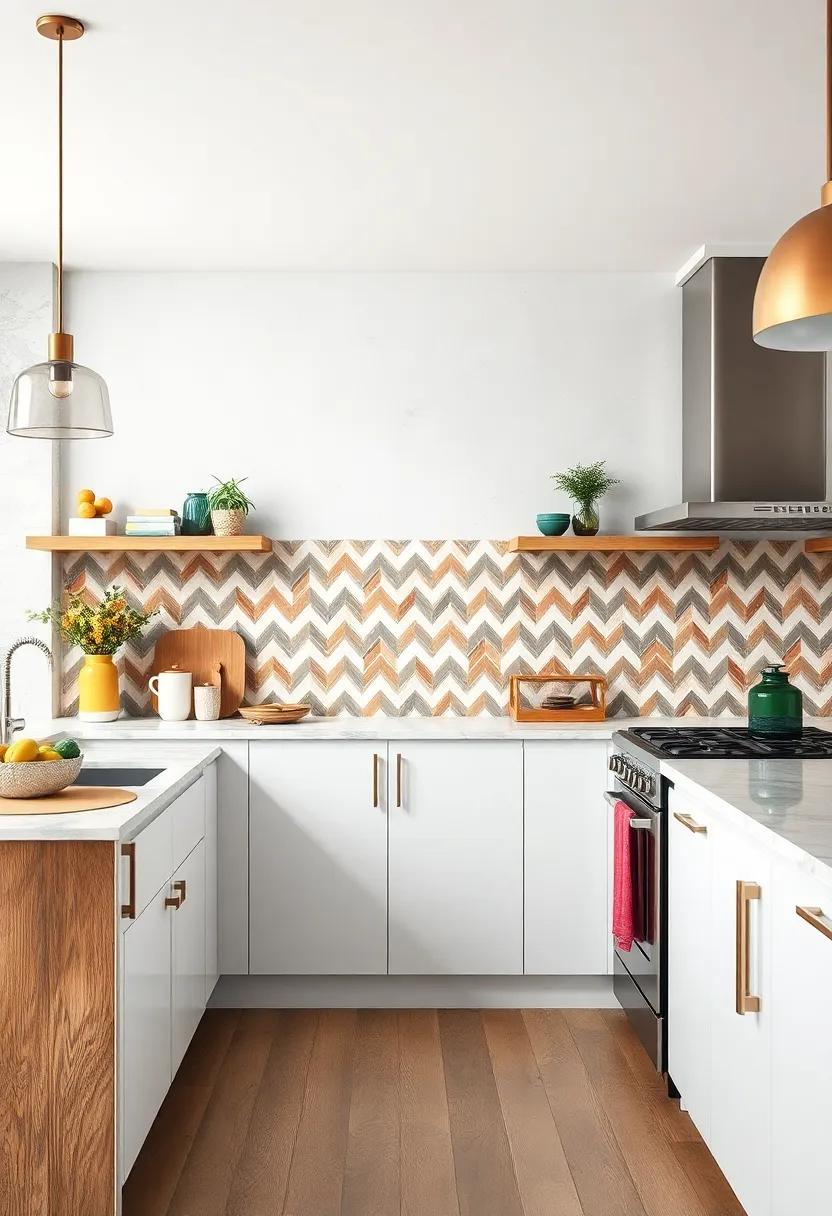 Bold Chevron And Herringbone Patterns Offering Dynamic Movement In Eclectic Kitchen Backsplashes