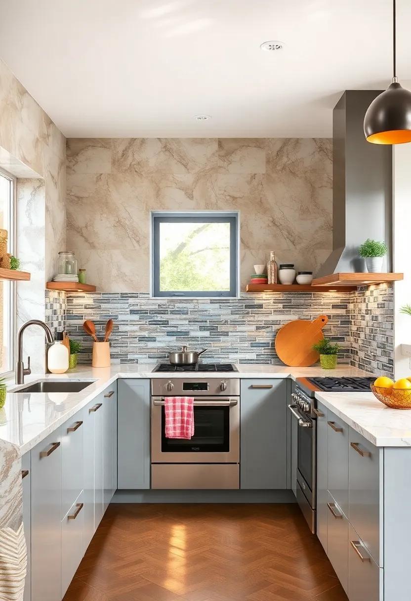 Glass Tile Backsplashes Reflecting Light Beautifully To Enhance The Eclectic Kitchen Environment