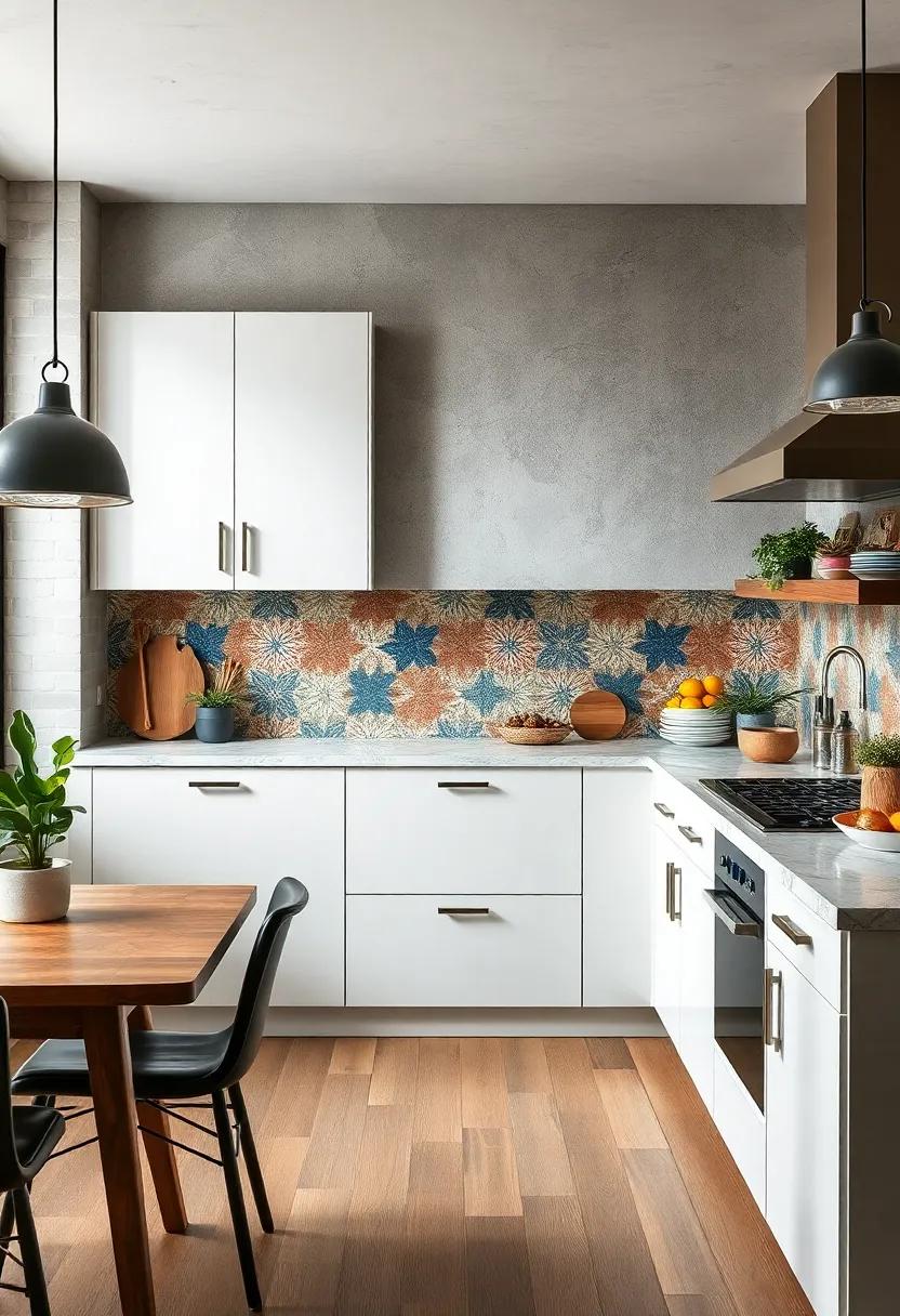 Industrial Elements Combined With Boho Chic Patterns For A Striking Eclectic Kitchen Backdrop