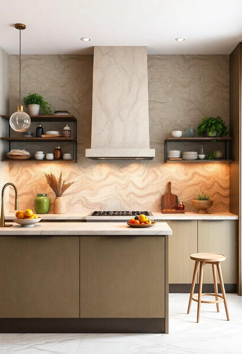 Marbled Tiles Mixing Swirls Of Color With Bold Veining For A Sophisticated Eclectic Kitchen Look