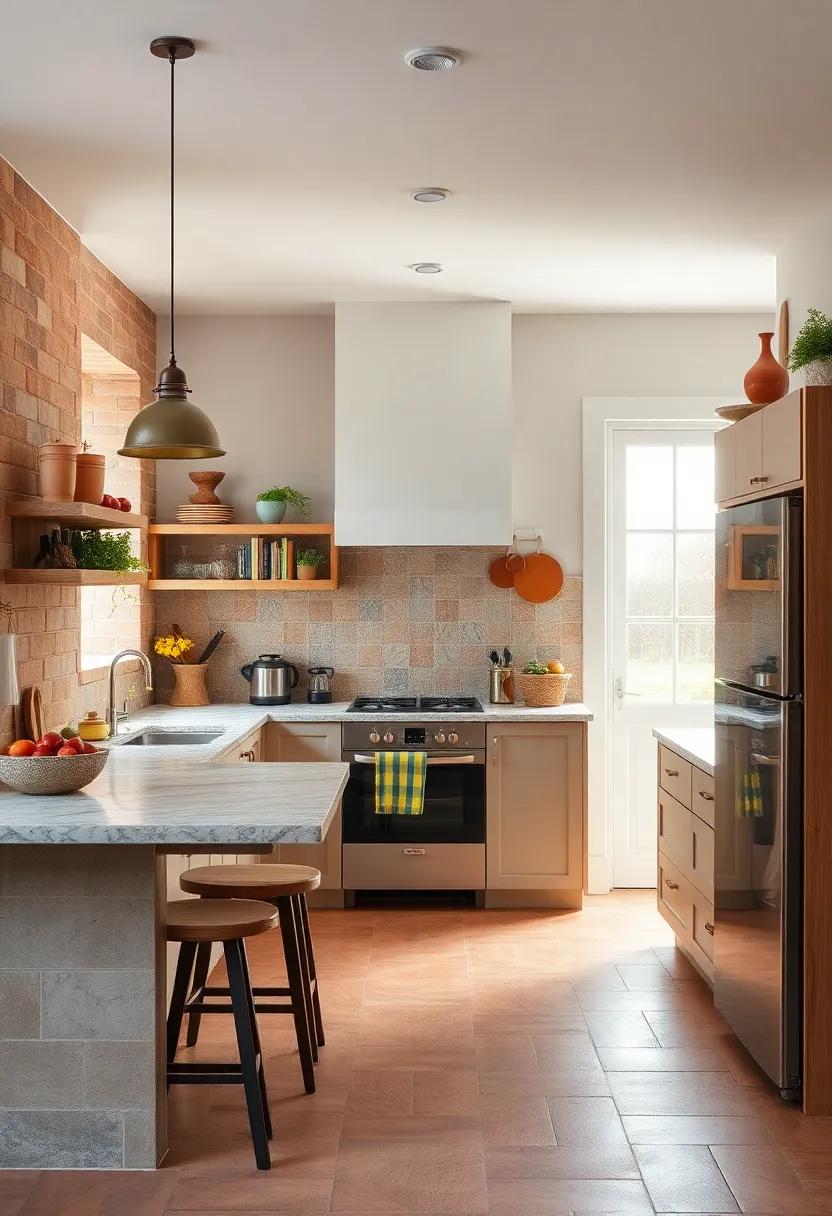 Rustic Terracotta Tiles Blended With Bright Modern Patterns For A Warm Eclectic Kitchen Feel