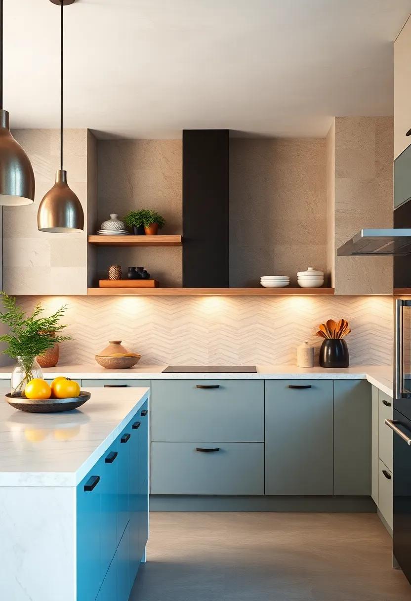 Soft Gradient Ombre Tile Designs Creating A Subtle Yet Inspiring Focal Point In Eclectic Kitchens