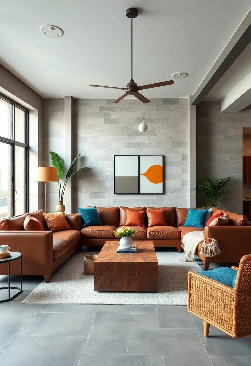 Contrasting Sleek Leather Sofas with Rustic Wooden Coffee Tables for Dynamic Appeal