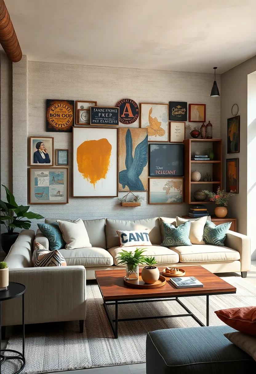 Eclectic Wall Collages Blending Abstract Art with Vintage Industrial Signage