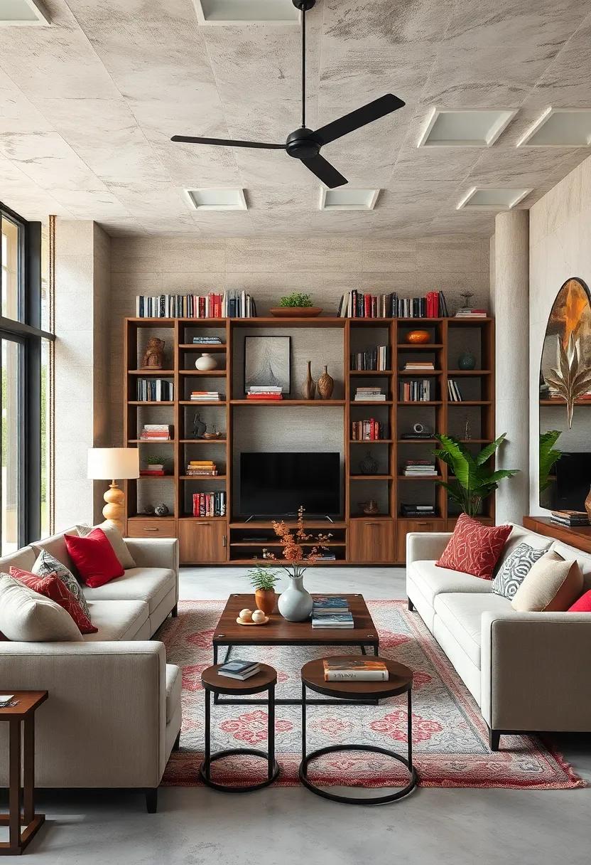 Open Shelving Displaying Curated Collectibles and Industrial Elements in Harmonious Flow