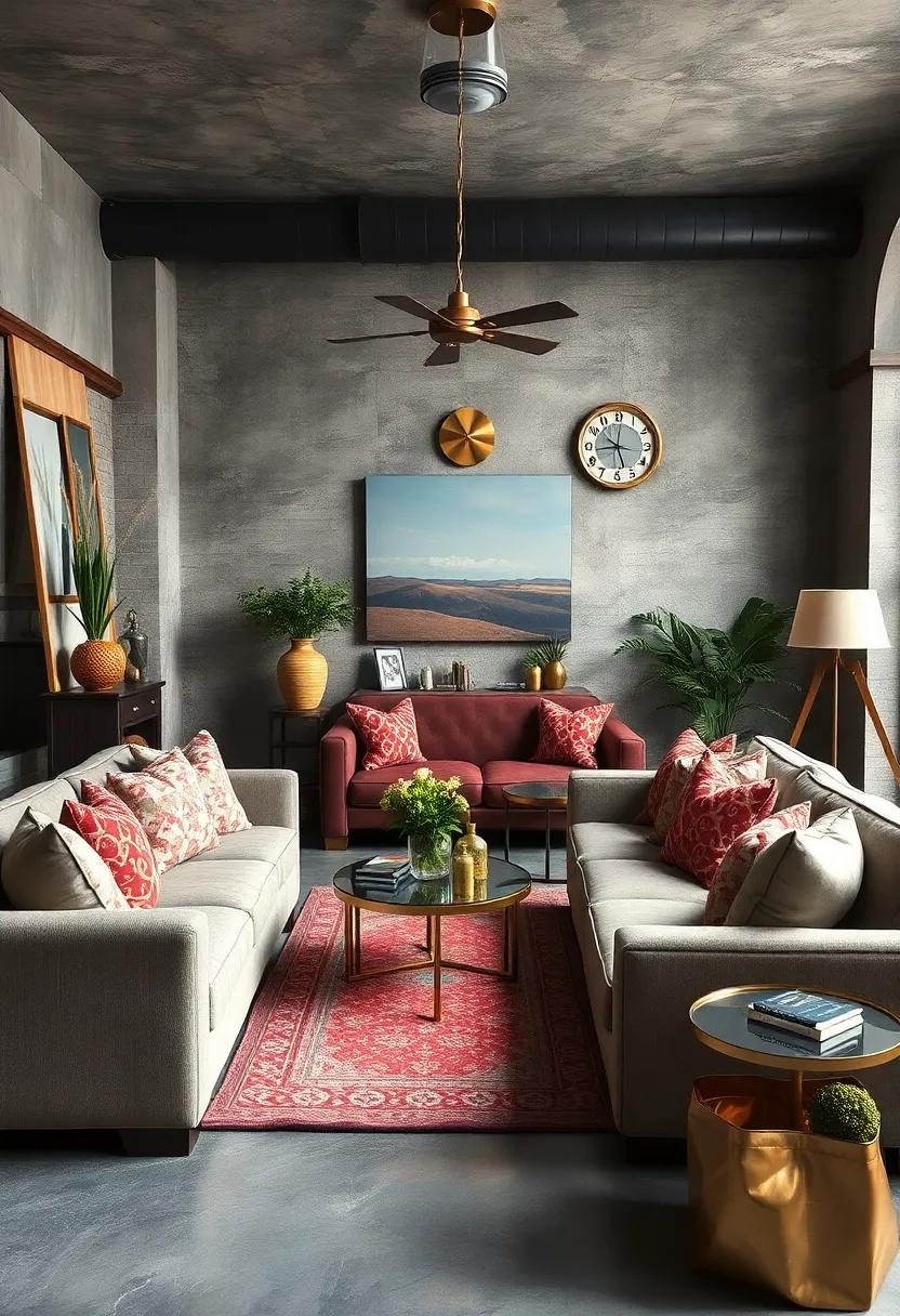 Fusion of Vintage Sofas and Modern Metallic Accents for a Unique Comfortable Ambiance