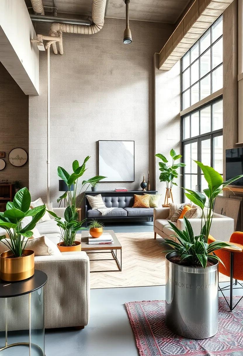Incorporating Soft Indoor Plants in Metallic Planters to Soften the Industrial Edge