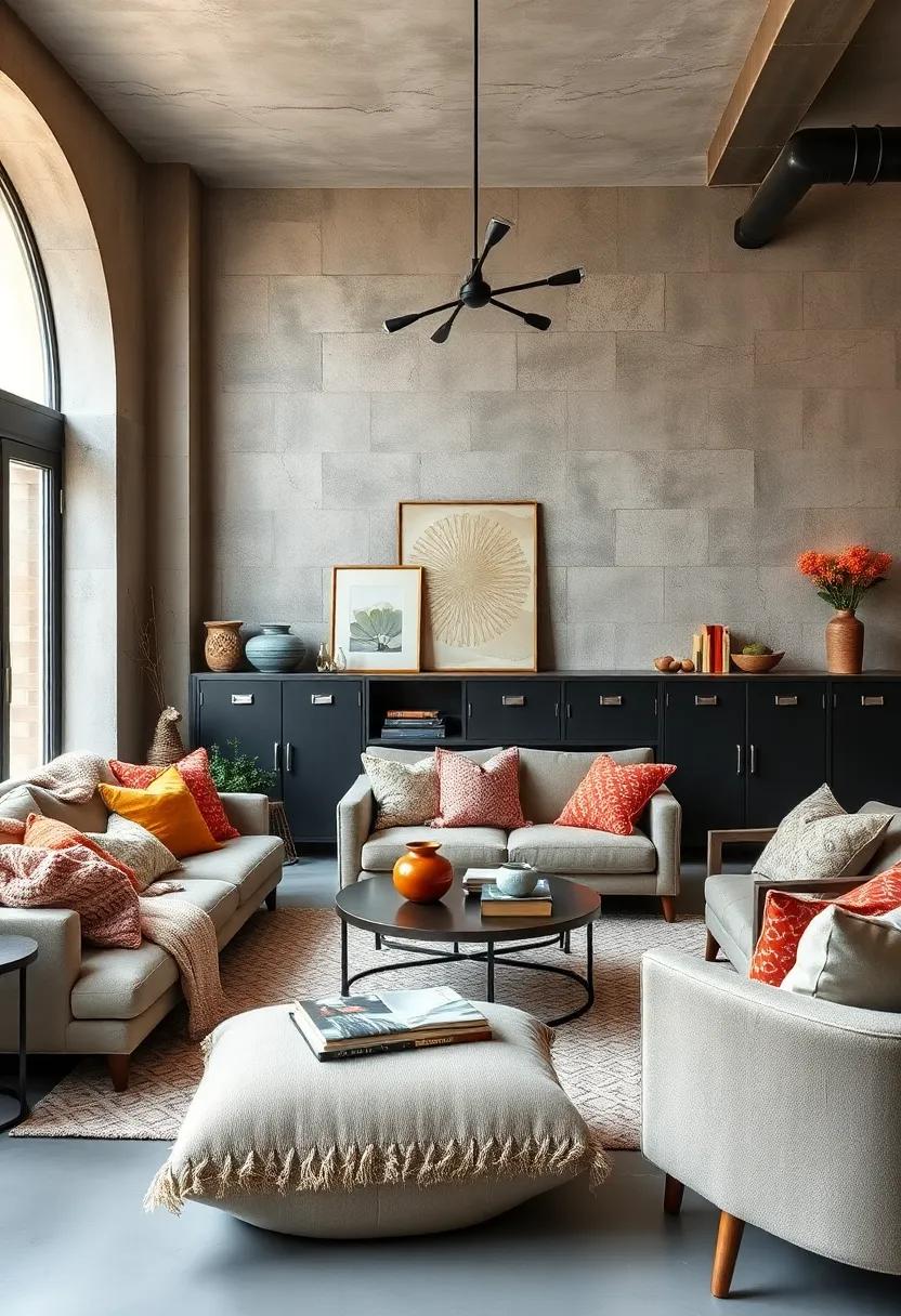 Balancing Rugged Steel Cabinets with Cozy Knitted Throws and Eclectic Cushions