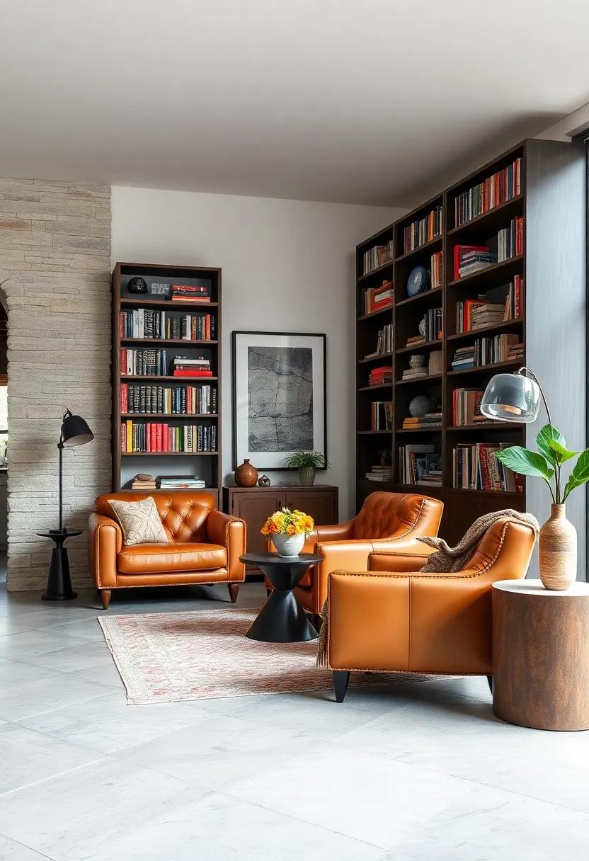 Layering Different Seating Styles Around An Unconventional Coffee Table For An Artistic Conversation Hub