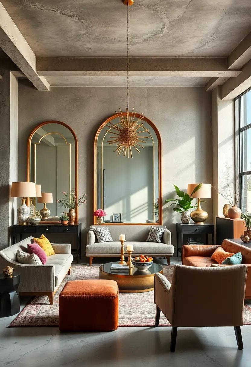 Positioning Oversized Art Deco Mirrors Among Eclectic Fixtures To Amplify Light And Layered Design Stories