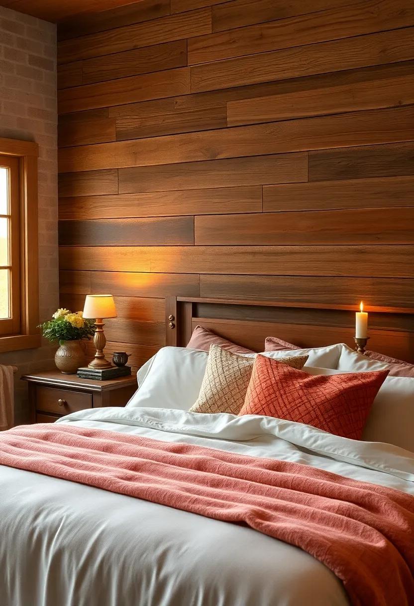 Antique Brass Lamps and Candle Holders Illuminating a Warm and Welcoming Farmhouse Bedroom Atmosphere