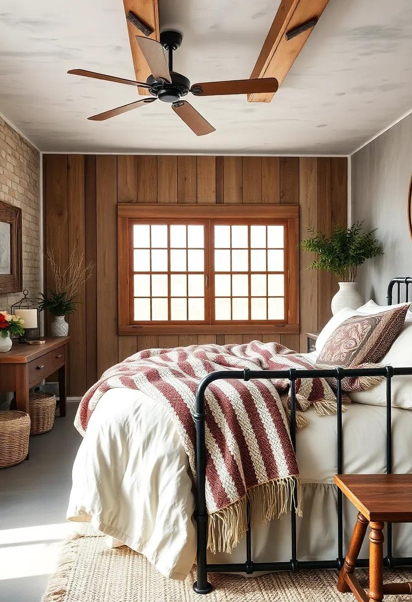Handwoven Quilts Draped Over Iron Bed Frames for Timeless Farmhouse Elegance and Comfort