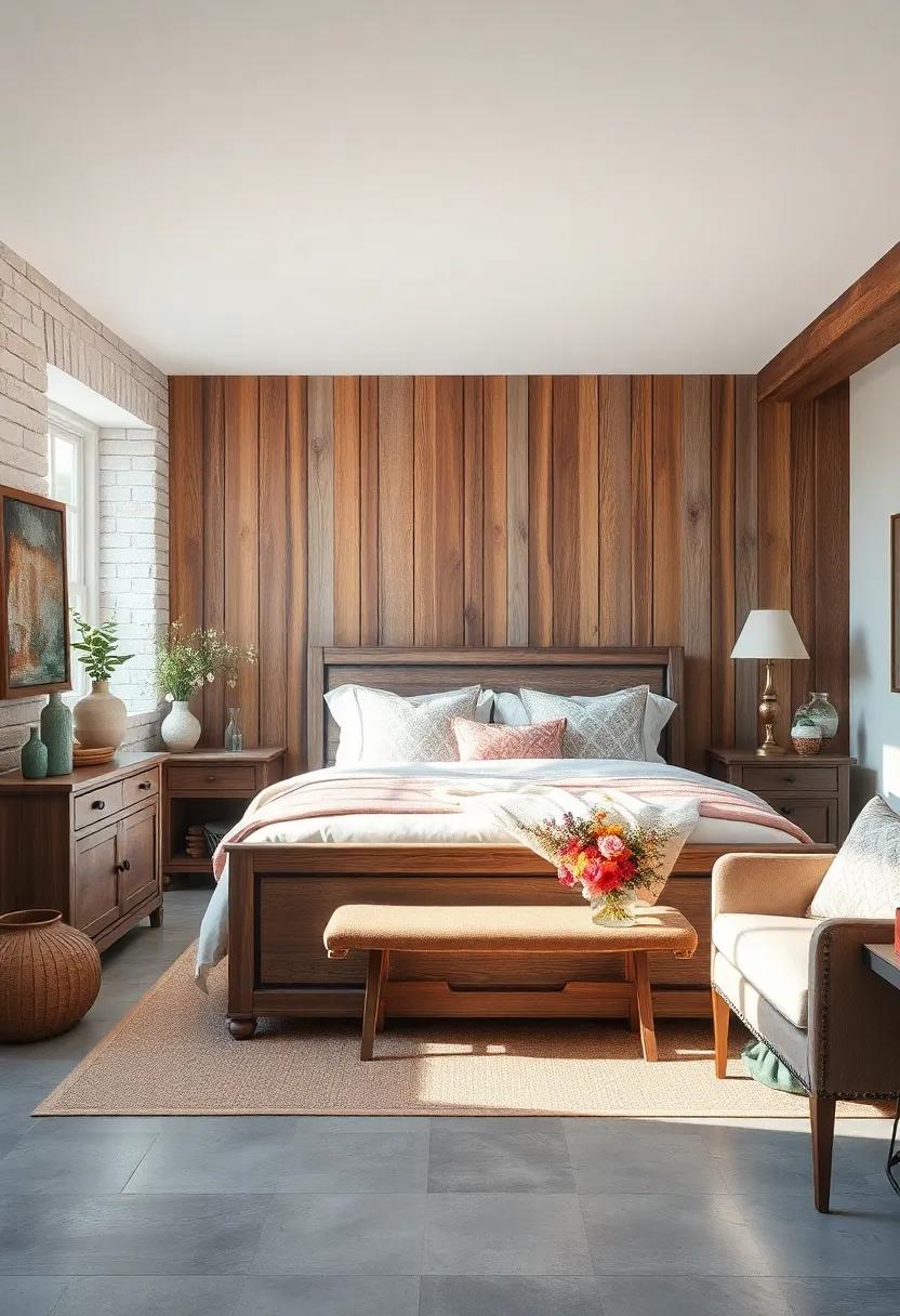 Delicate Lace Accents Paired with Raw Timber Beams Bringing Feminine Touches to Rustic Bedroom Design