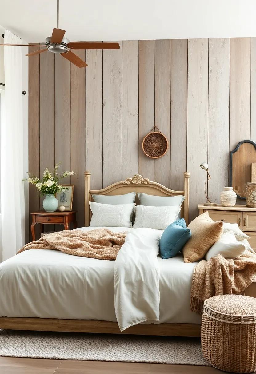 Soft Muted Color Palettes Blending Cream, Sage Green, and Dusty Blue to Complement Distressed Wood