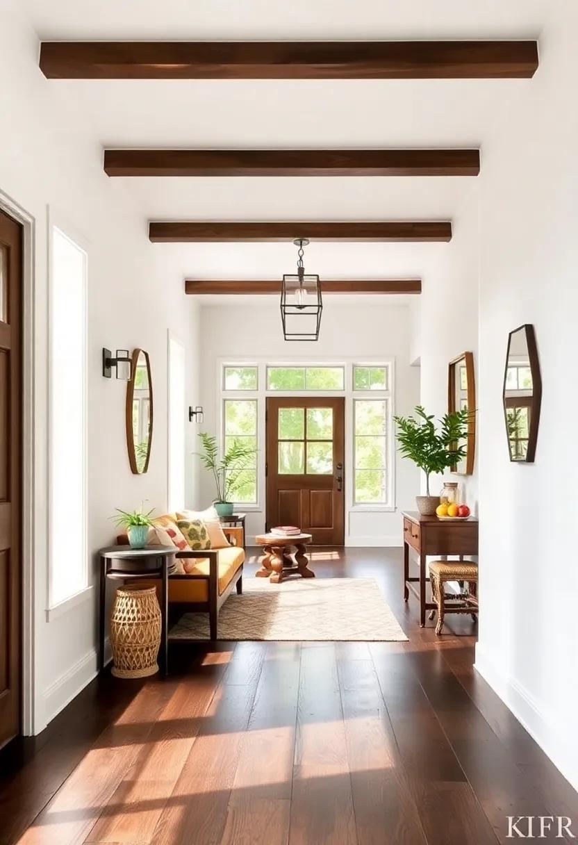 Bold Contrast of Dark-Stained Floors and Crisp White Walls Creating a Timeless Farmhouse Vibe