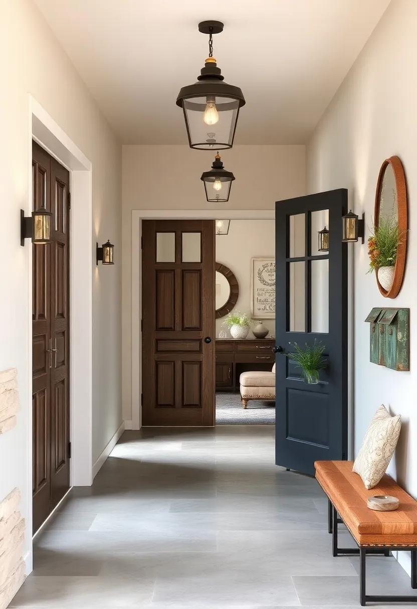 Farmhouse Entry With Weathered Doors, Metal Mailboxes, and Patina Accents Conveying Rustic Charm