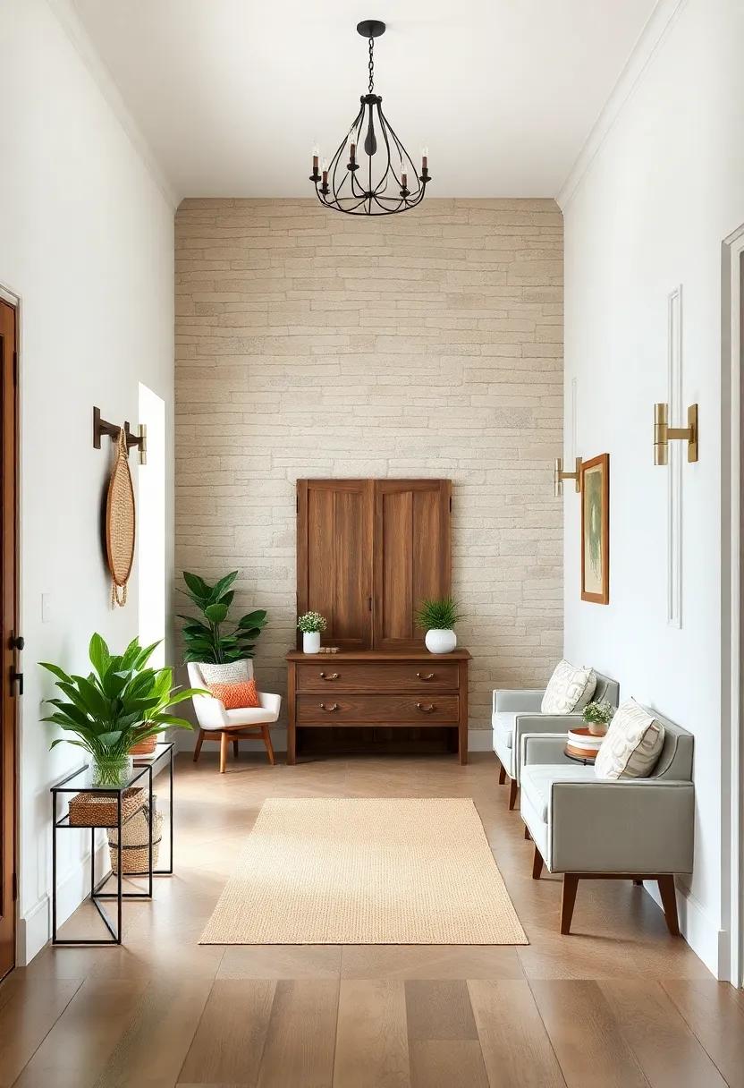 Natural Stone Accent Wall Blending Seamlessly With Farmhouse Wood and Soft Neutral Hues