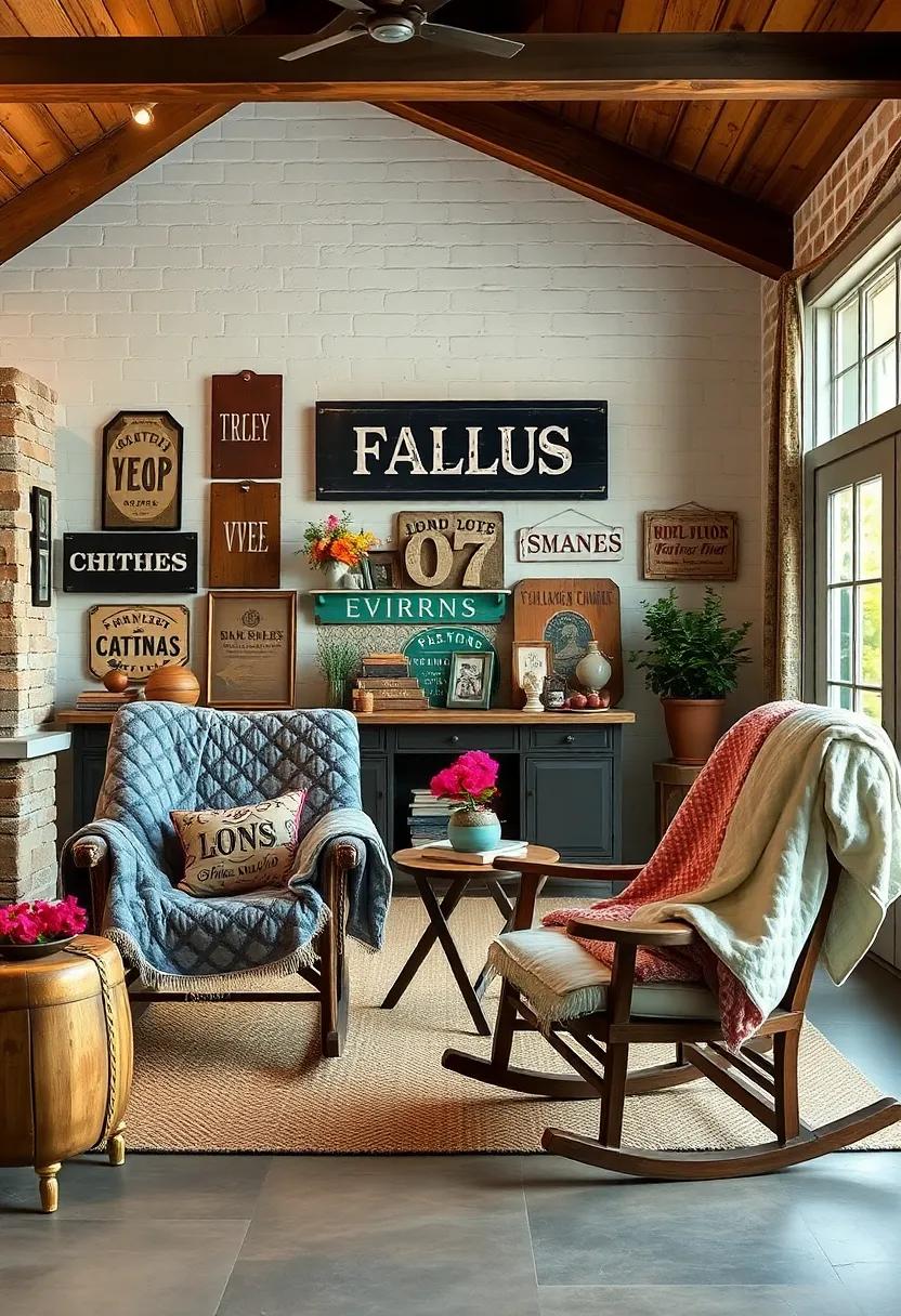 Quilted Throws‌ on ⁣Rocking Chairs: ⁣Drape⁣ vintage⁣ quilted throws over ⁢rustic rocking chairs, creating‍ an ‌inviting space perfect for ⁣enjoying a good book amidst curated vintage signage