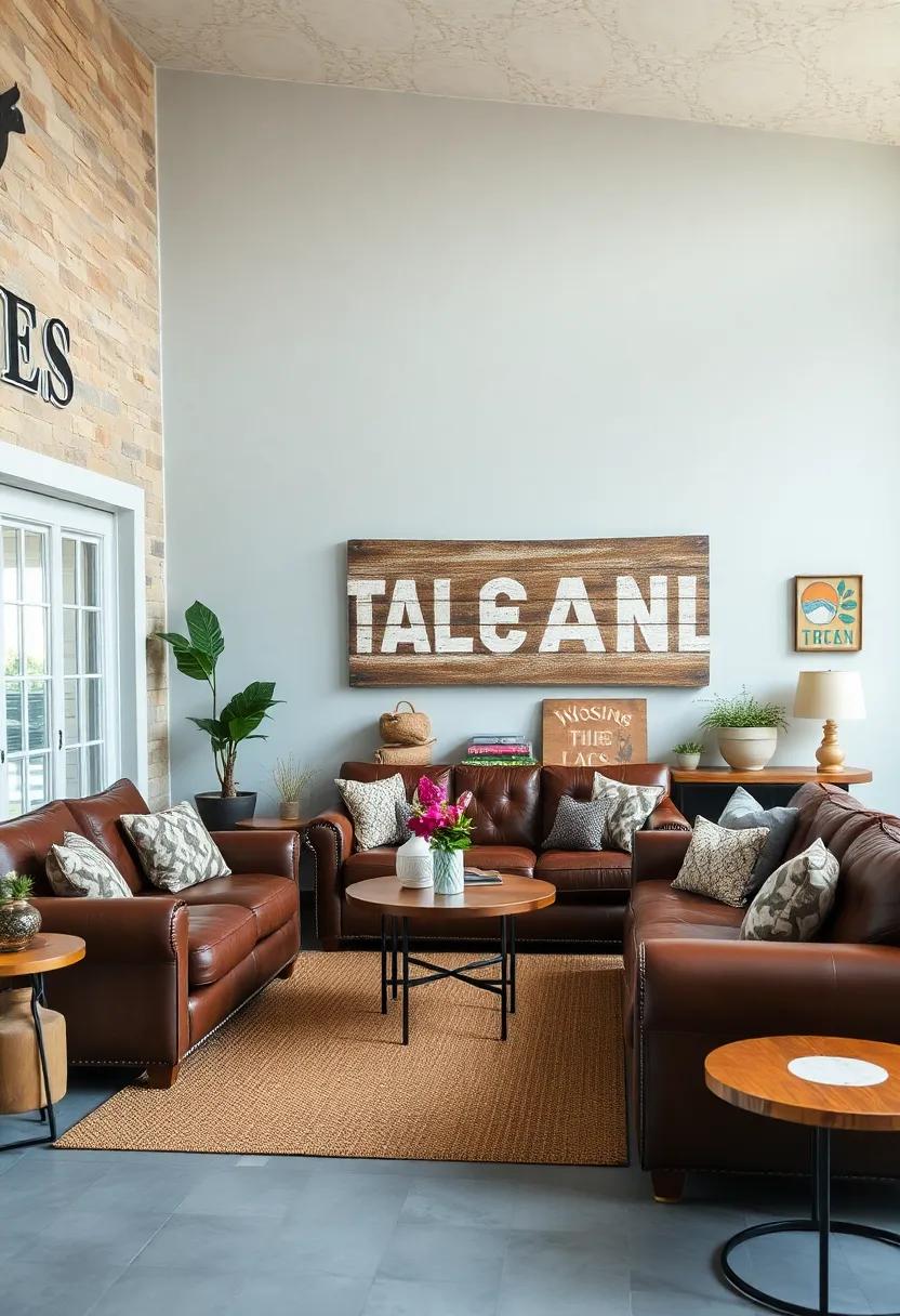 worn-In⁤ Leather Furniture: Pair‍ soft leather sofas with weathered ‌vintage signs to⁤ create ‌a chic yet comfortable ‌space ⁣that invites relaxation and⁣ conversation