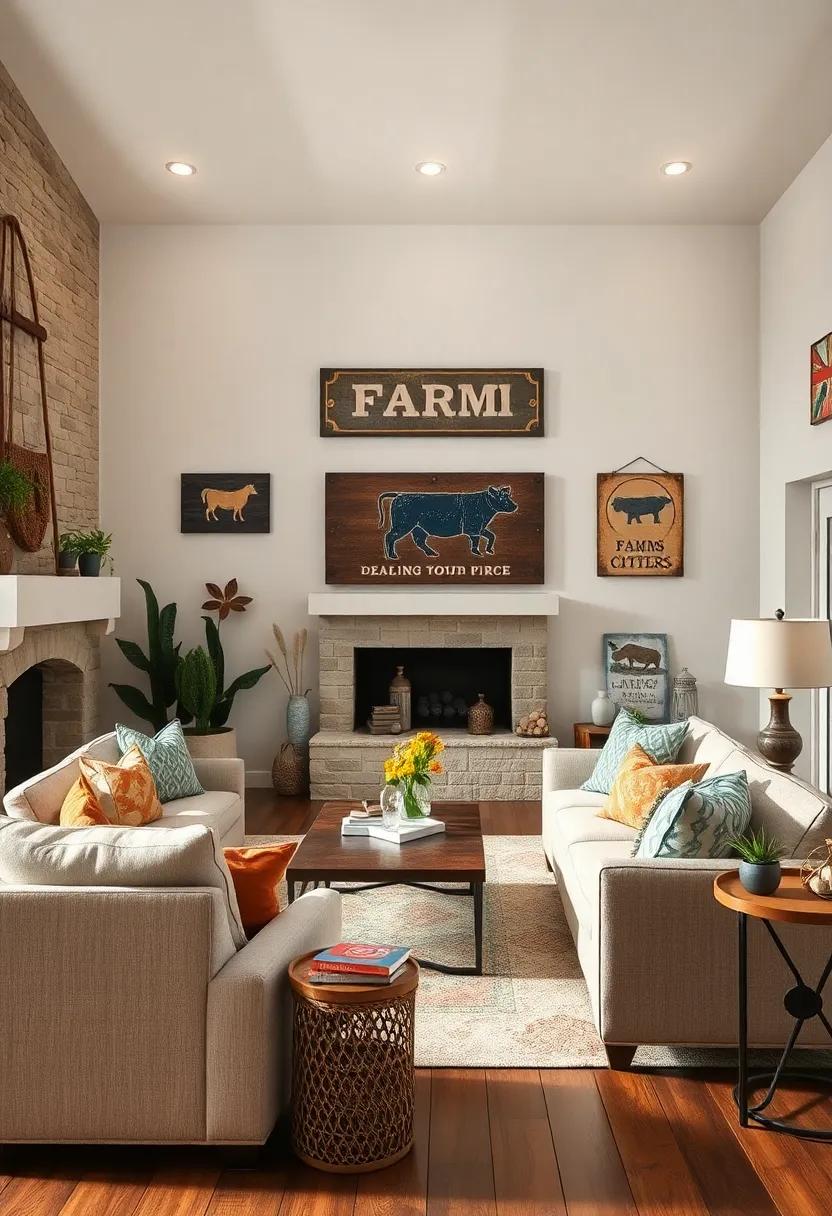 Galvanized Metal Accents: Combine modern and ‍rustic ⁣styles⁣ with ⁢galvanized metal ⁣signs that feature​ farm-related graphics, bringing an ​industrial touch⁢ to your‌ cozy living space