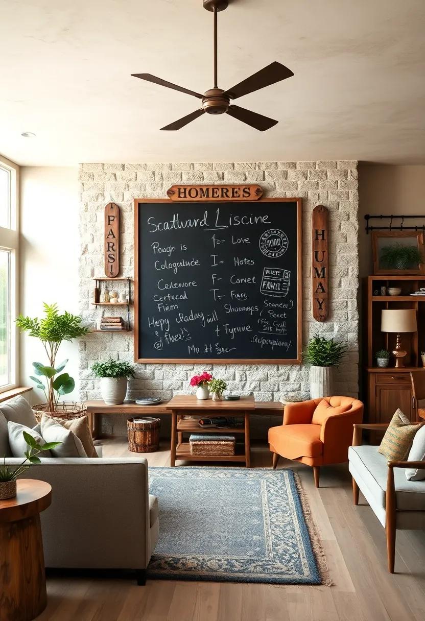Chalkboard Wall: Create a dedicated chalkboard wall for family notes and doodles, framed ‍with vintage signage along the edges, ​fostering a creative ⁤yet homey atmosphere