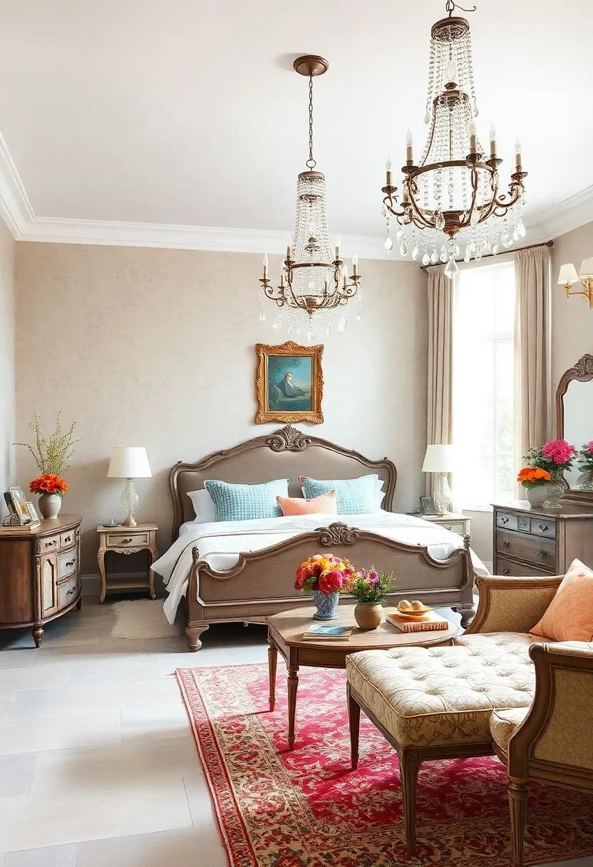An Inviting Bed Draped with Linen and Lace Bedding in Subtle Pastel Tones
