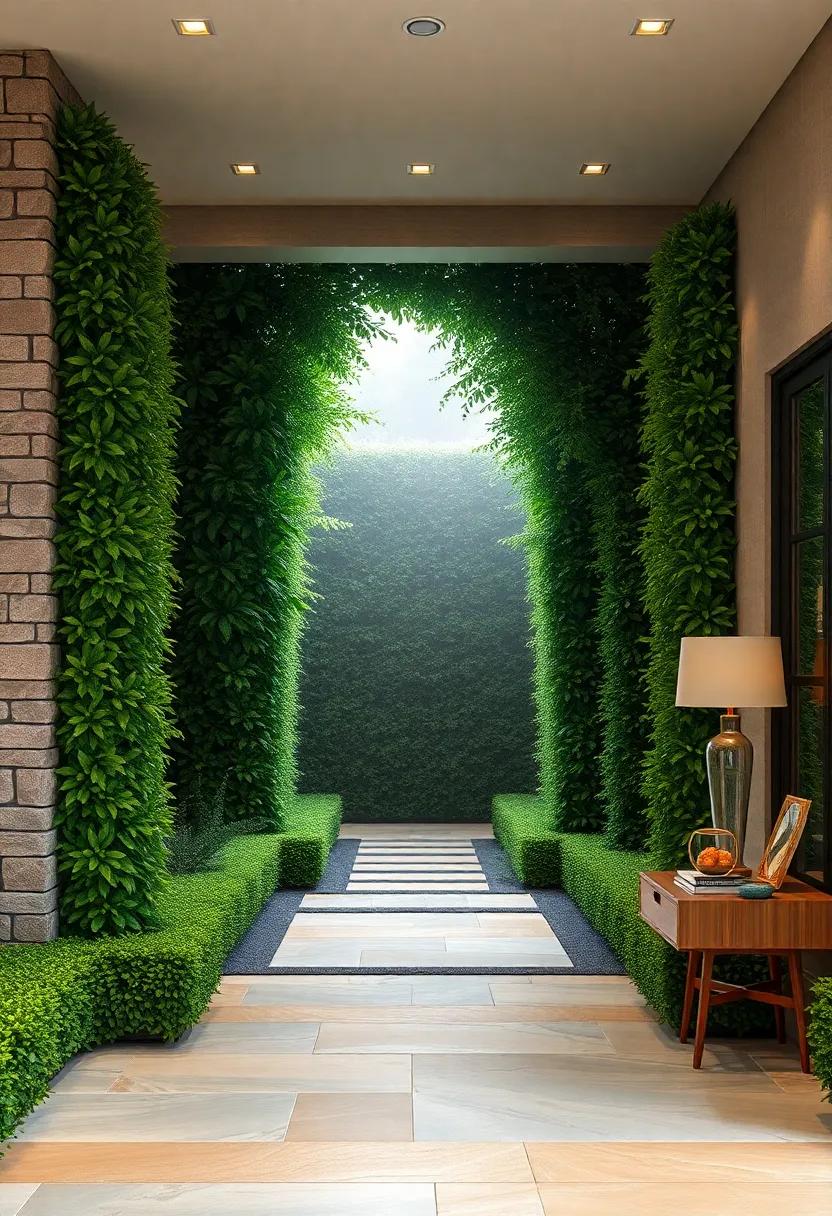 Enchanting Pathways Leading Into a Lush Green Hedge Maze Entrance Shrouded in Soft Morning Mist