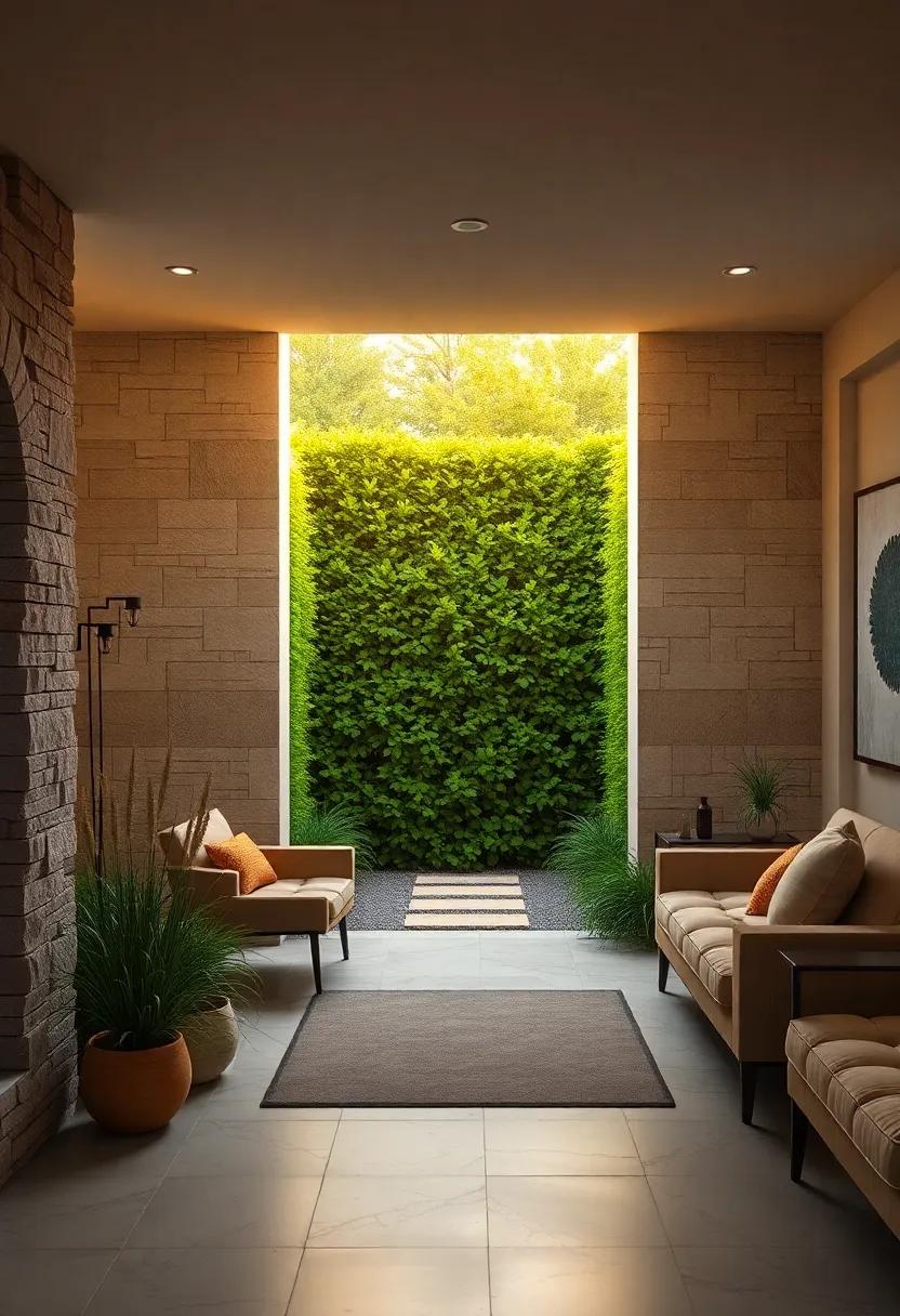 Golden Hour Capture of Light Dancing on a Hidden Hedge Maze Gateway Flanked by Wild Herbs