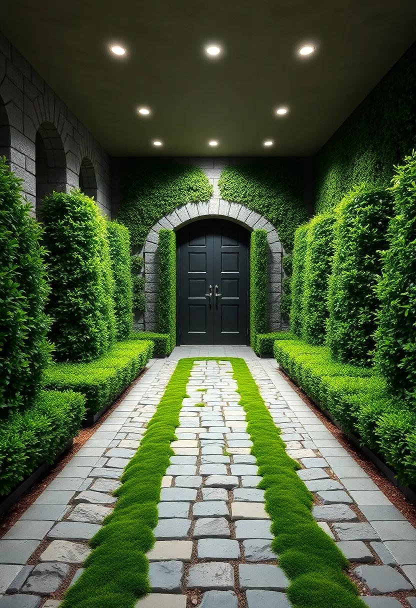 Soft Moss Carpet Lining a Cobblestone Path Through the Hedge Maze Entrance Gifted With Age-Old Charm