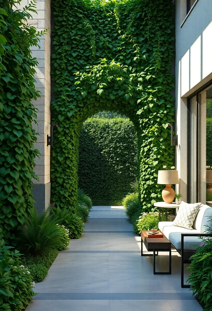 Sun-Kissed Ivy and Ferns Weaving Through a Decorative Hedge Entrance Marking the Start of a Botanical Puzzle