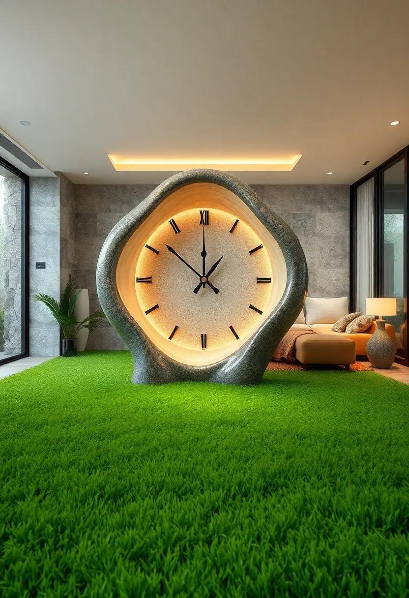 Time Warps Unfolding Through The Fluid Curves Of A Melting Clock On Lush Green Grass
