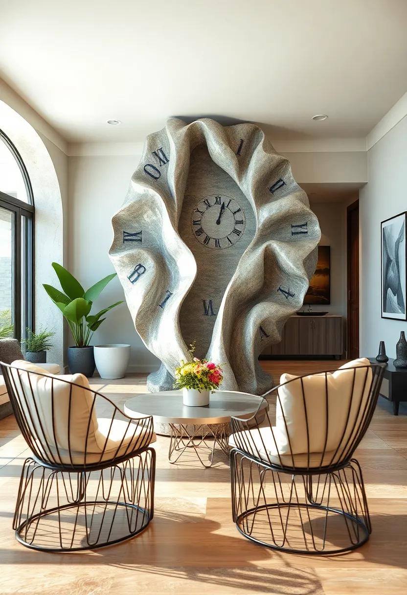 A Dreamscape Featuring The Clock Folding Like Paper Over Twisting Metal Garden Chairs