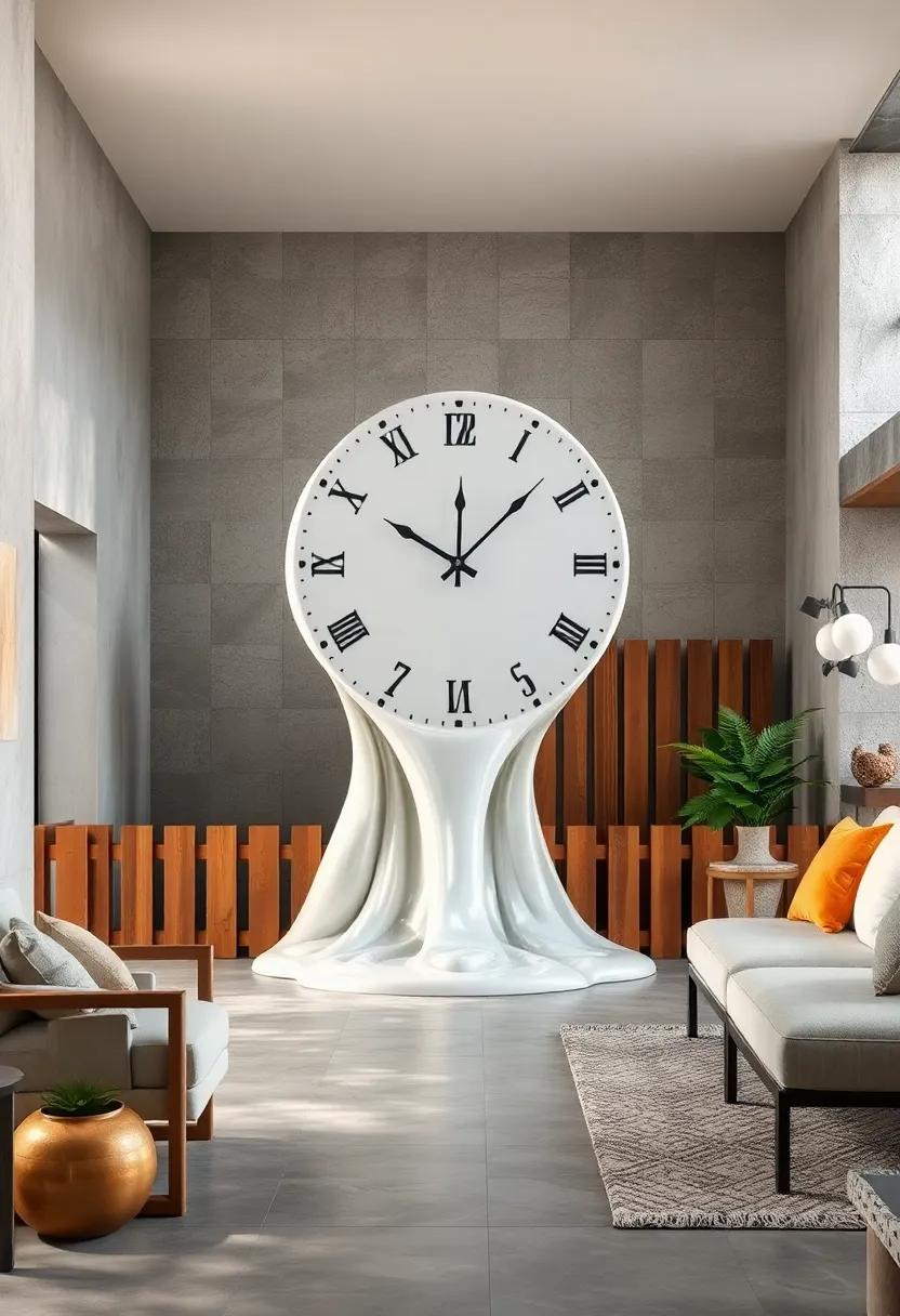 The Surreal Illusion Of A Melting Clock Flowing Like Liquid Over A Rustic Wooden Fence