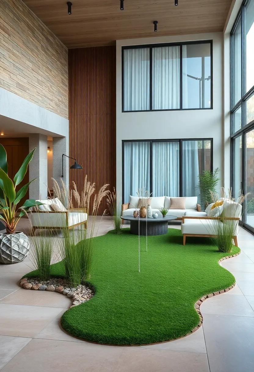 A Gentle Breeze Moving Tall Grasses Around a Small Engaging Putting Green in Front Yard