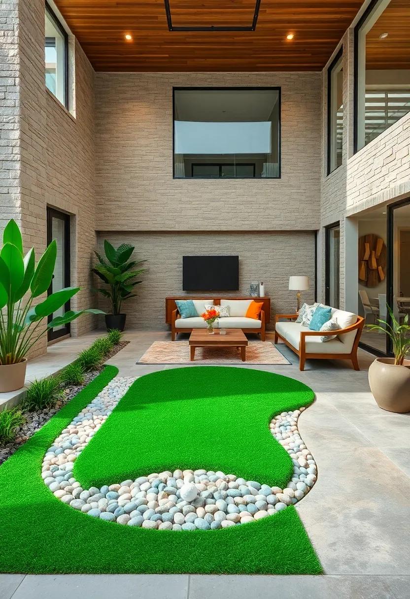 Aerial Shot of a Front Yard Mini Putting Green with Strategic Bunkers Created With Pebbles