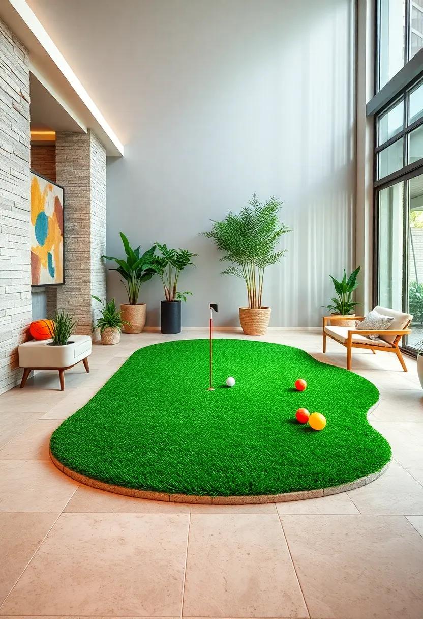 Pet-Friendly Artificial Turf Mini Putting Green with Colorful Play Toys in Front Yard