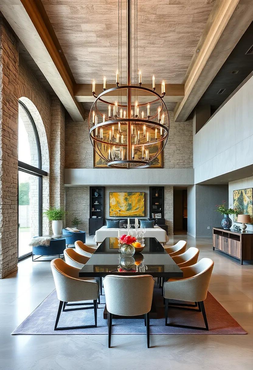 Sculptural Metal Chandelier Designs Providing Both Artistic and Atmospheric Impact for Open Concept Dining