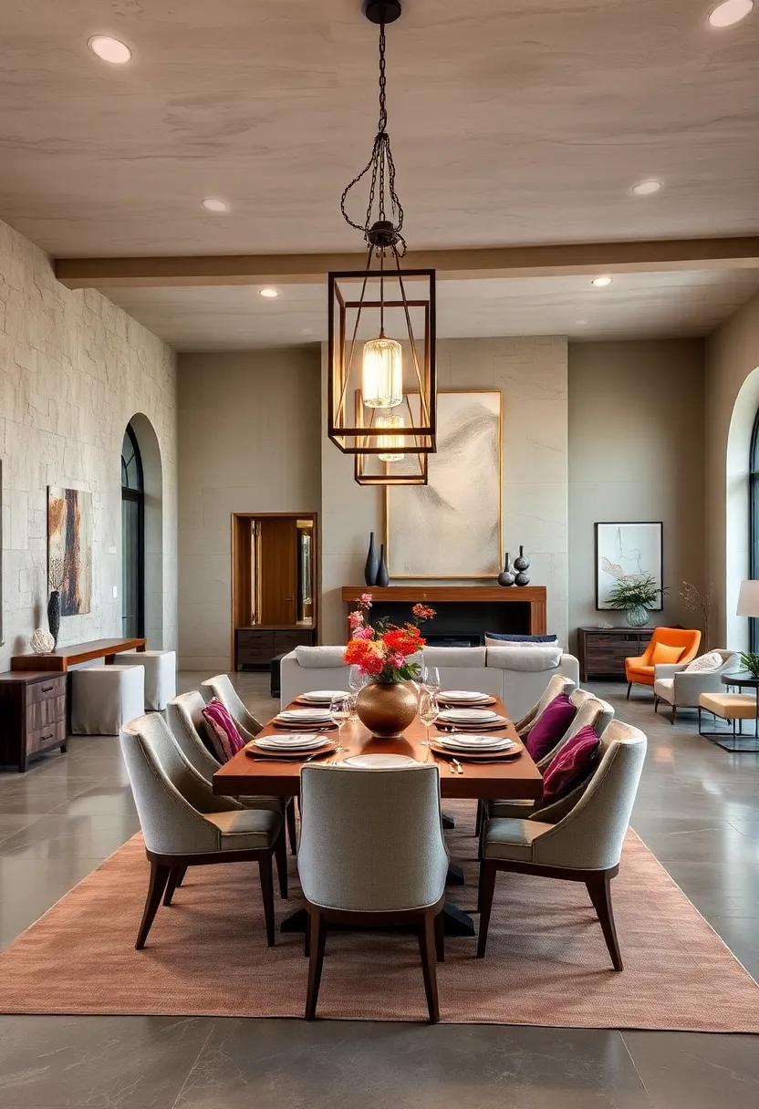 Oversized Lantern Fixtures Creating a Statement with Industrial Charm in Contemporary Dining Areas