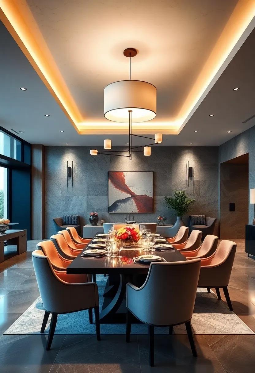 Soft Diffuser Lamps Combined with Spotlights to Enhance Both Functional and Decorative Dining Room Zones