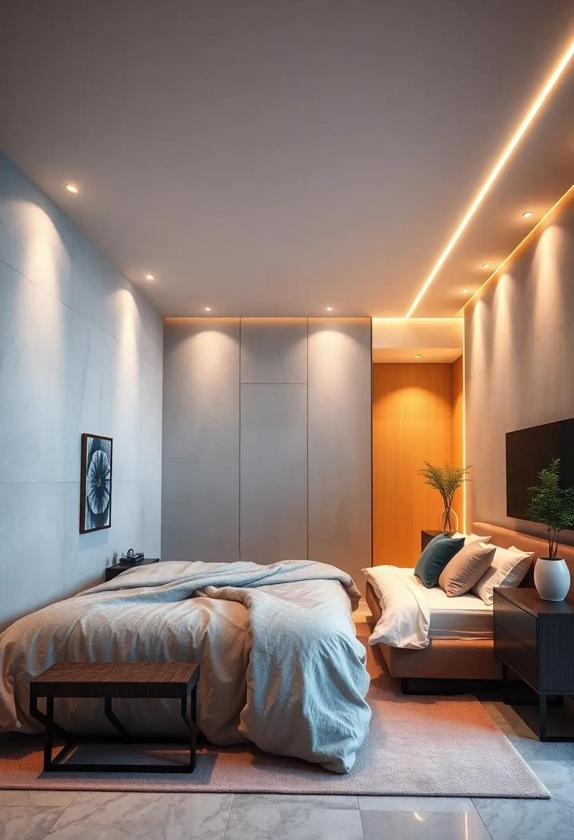 Soft Glow Reflections Bouncing Off Matte Walls With Subtle Hidden LED Strips Along The Ceiling Edges