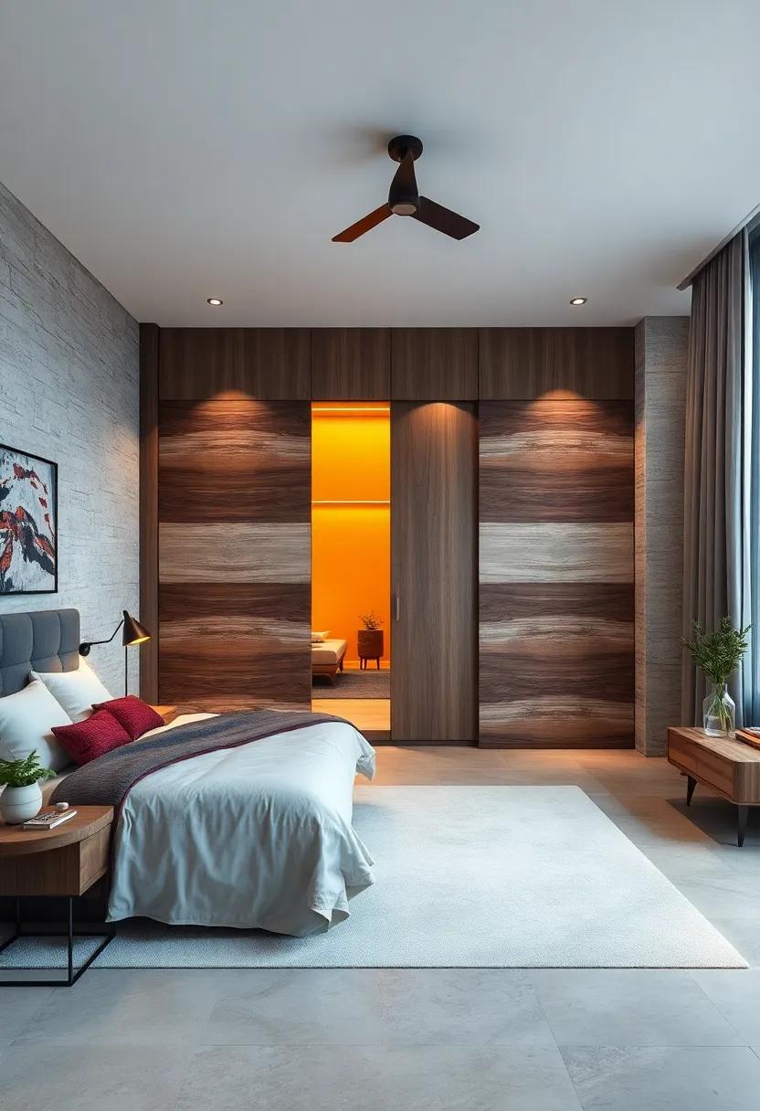 Warm Illumination Peeking From Under Sliding Wardrobe Doors Casting Long Smooth Shadows