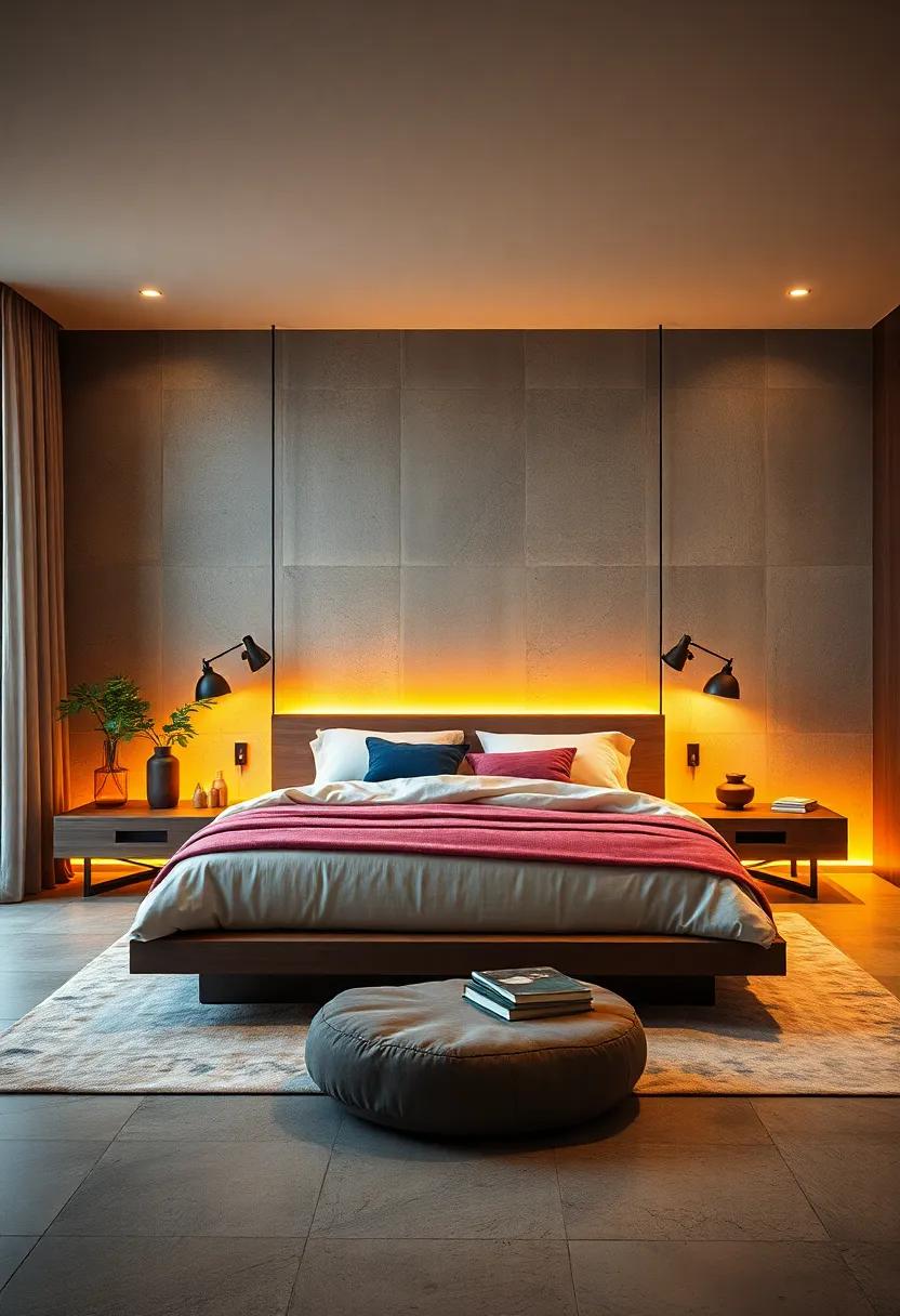 Warm Amber Tones Radiating Beneath Floating Bed Frames To Craft A Cozy, Intimate Sanctuary