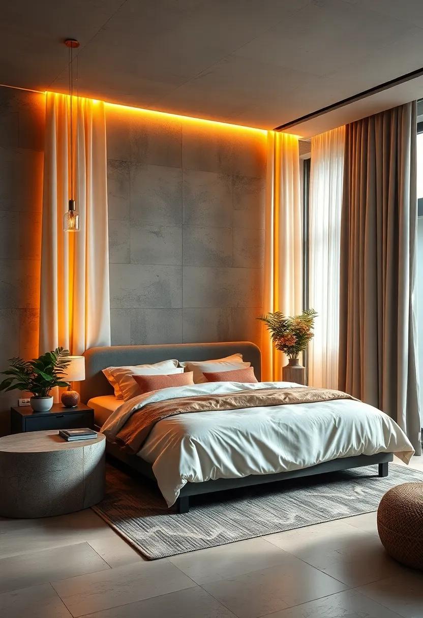 The Serenity Of Candlelike Flickering Embedded Lights Behind Curtain Rods Casting Dancing Shadows