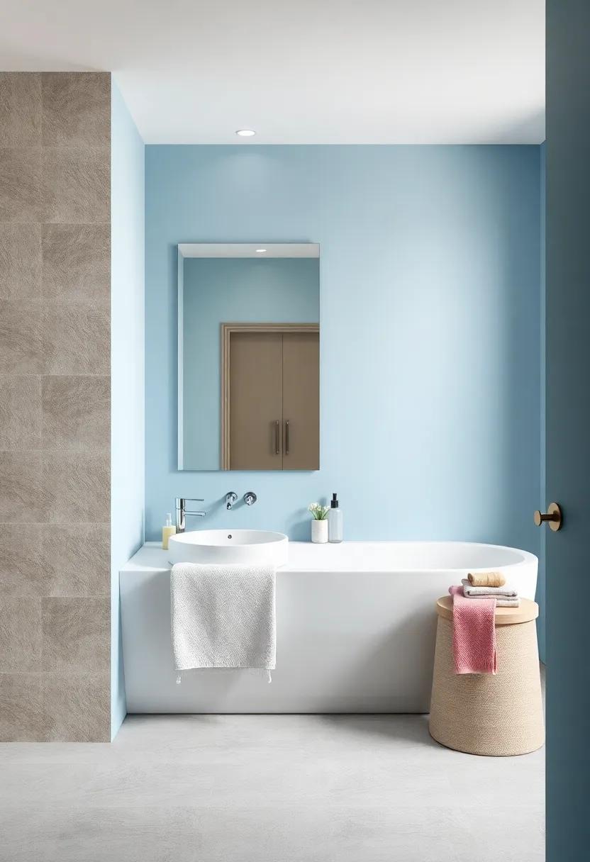 Silver Towel Hooks Mounted Against Pastel Blue Walls Offering Refined Functionality with a Stylish Edge