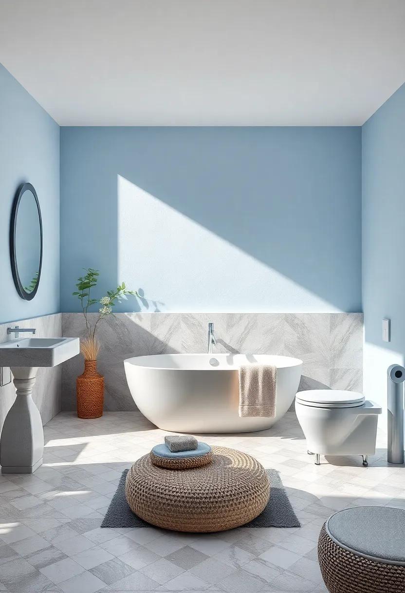 Soft Hues Infused with Natural Sunlight Highlighting the Cool Elegance of Pastel Blue Walls and Silver Accents