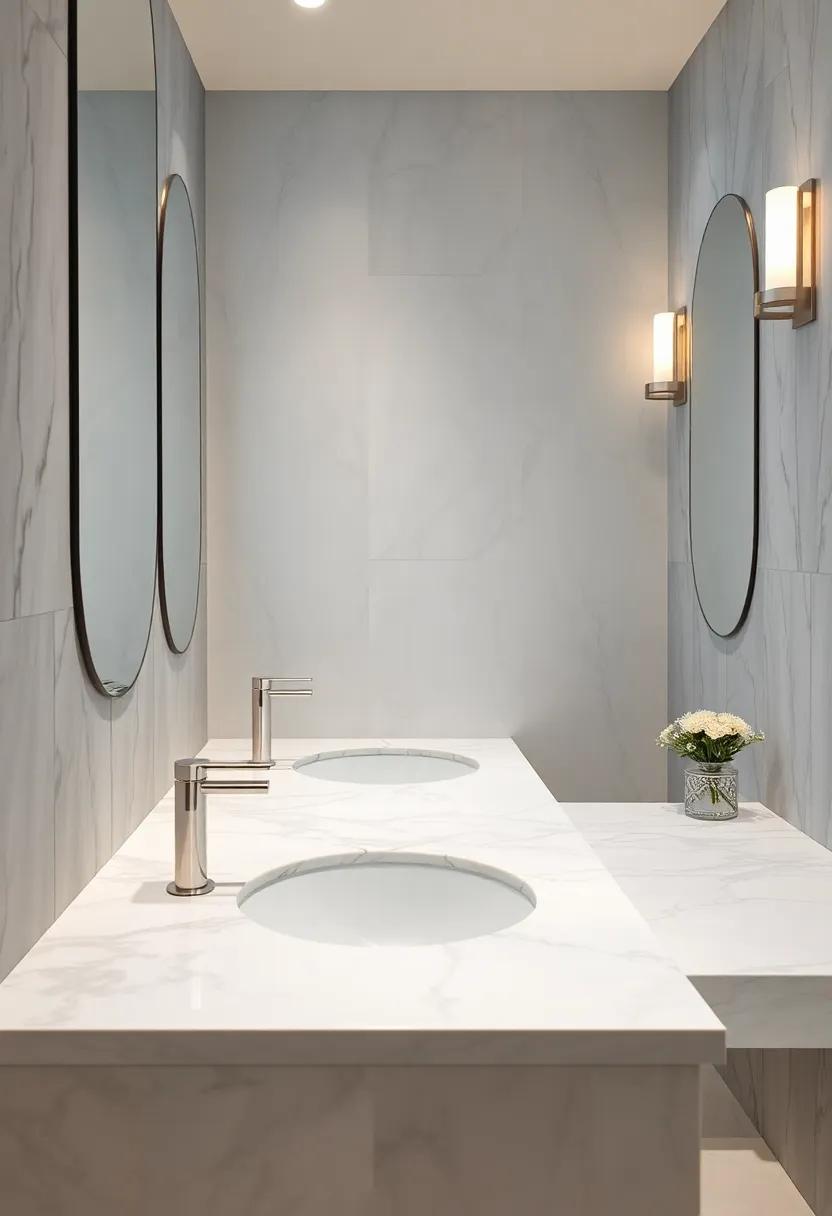 Intricate Silver Sink Fixtures Embedded in Sleek Pastel Blue Marble Tops Showcasing Artisan Craftsmanship