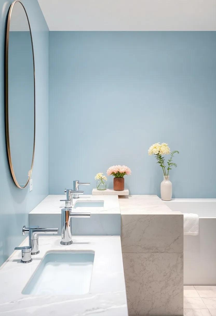Luxurious Dive Into Pastel Blue Toned Water Featuring Reflective Silver Bath Pillows and Silky Accessories