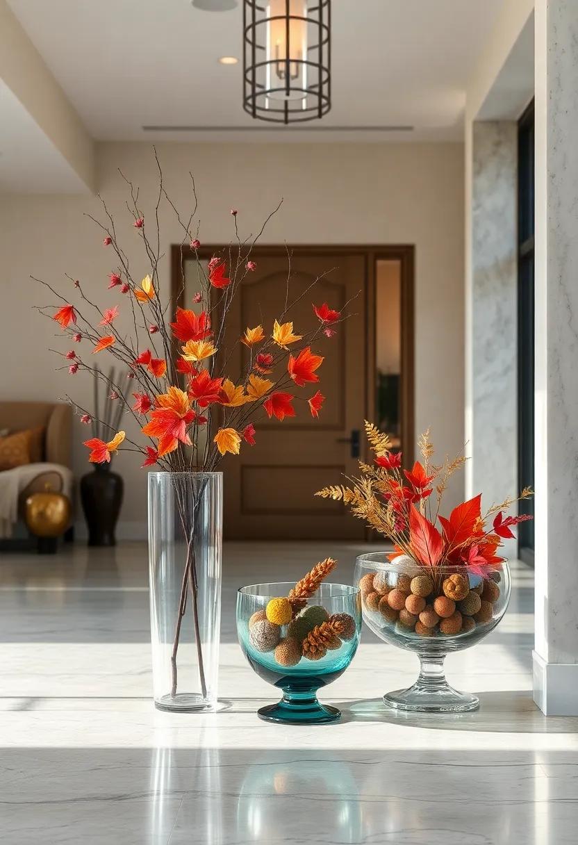Crystal Vases and Decorative Bowls Filled With Seasonal Elements Offering Refined Seasonal Charm
